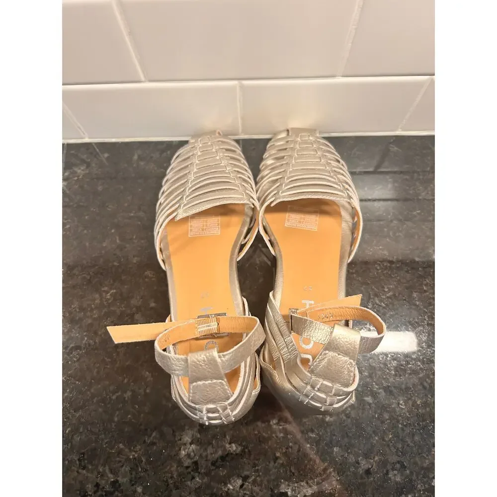 Josh Metallic Silver Woven‎ Leather Slingback Heeled Sandals Party Y2K Size 37